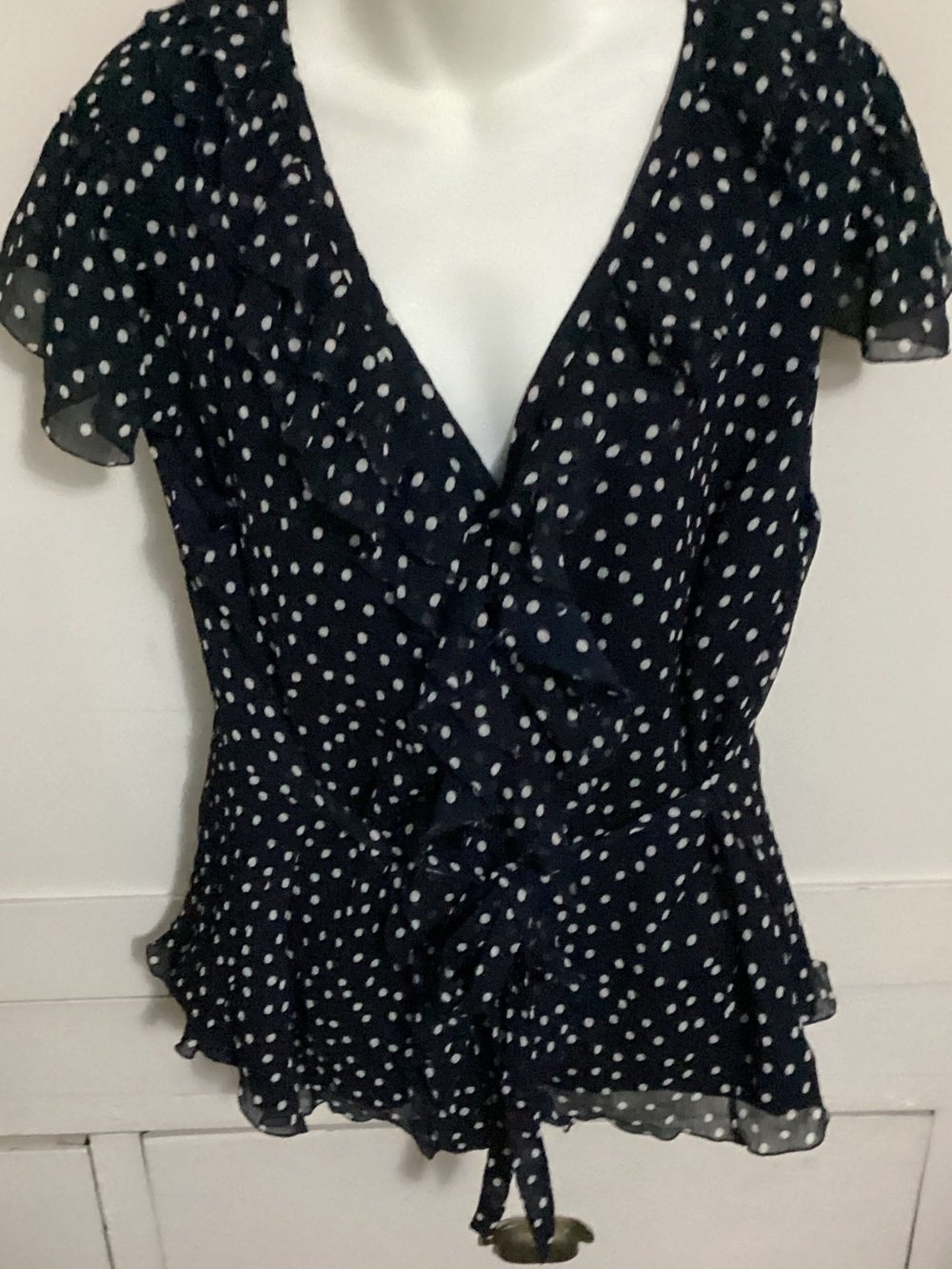 George Navy Polka Dot Ruffle BlouseSize 22-24